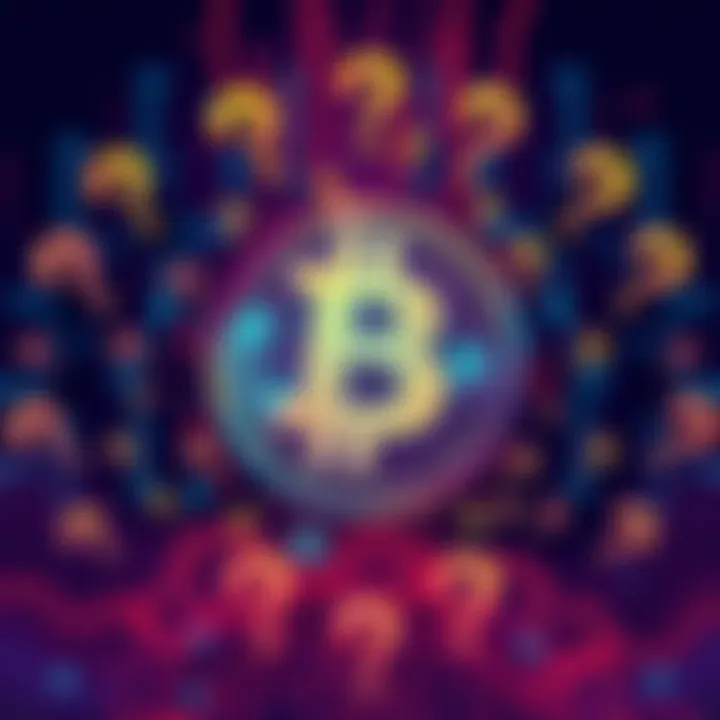 BlockDAG Funding Concerns Illustration showing a digital currency symbol surrounded by question marks, highlighting concerns over transparency in fundraising.