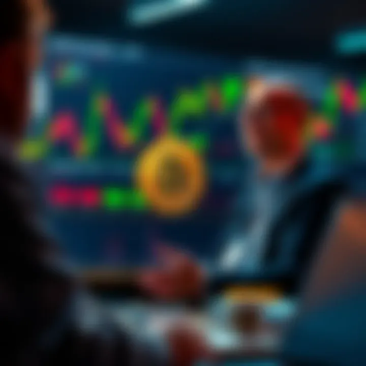 A financial analyst sharing insights on Bitcoin market changes with charts and graphs in the background