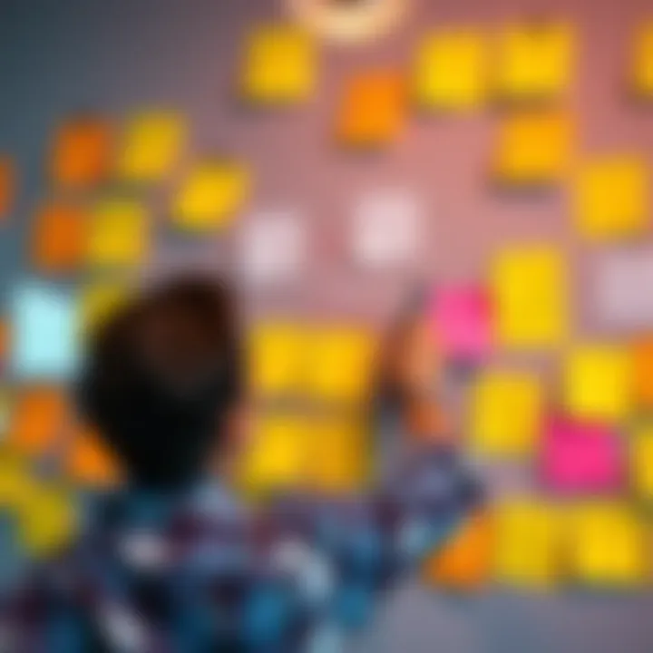 A person brainstorming ideas with sticky notes on a wall, symbolizing innovation and planning for success in 2026.