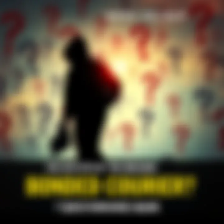 A shadowy figure representing the elusive Bonded Courier amidst a background of question marks and uncertainty