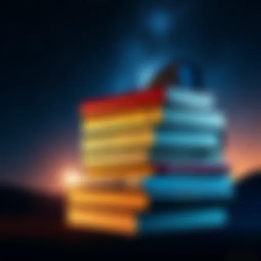Books and Stars A stack of science fiction books with a starry background, representing the journey through the Hyperion Cantos