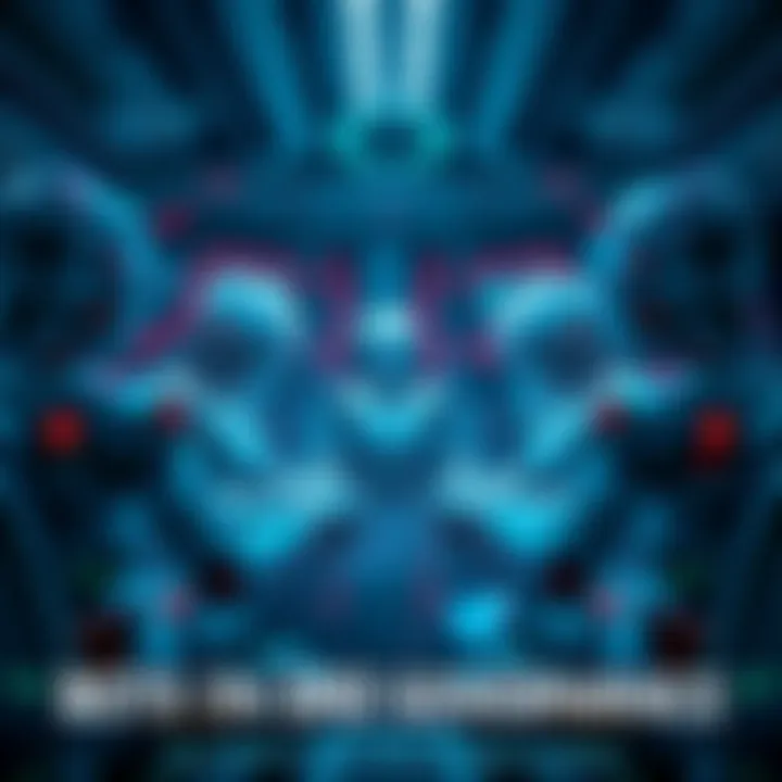 A group of robotic figures discussing governance decisions in a virtual space, symbolizing the influence of bots in DAOs.