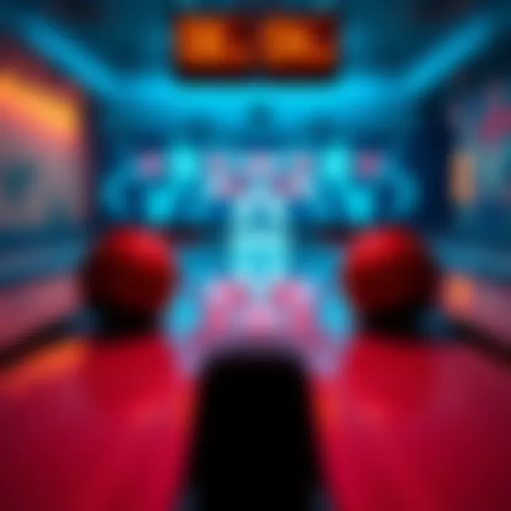 A bowling lane showing two players with equal scores on the scoreboard, illustrating a tie in a game.