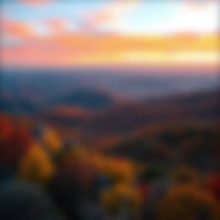 A stunning panoramic view showcasing vibrant colors of nature, highlighting a mesmerizing sunset over rolling hills