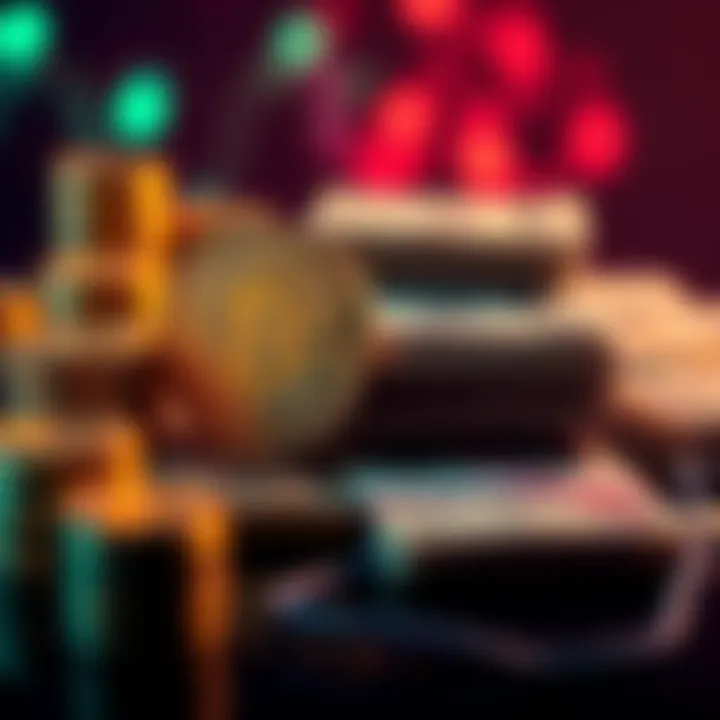 A split image showing Bitcoin coins on one side and stacks of cash on the other, symbolizing investment choices.