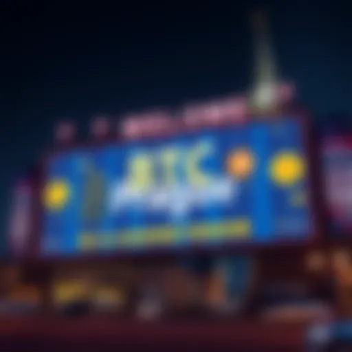 A welcome sign for the BTC Prague event with Bitcoin logos and banners