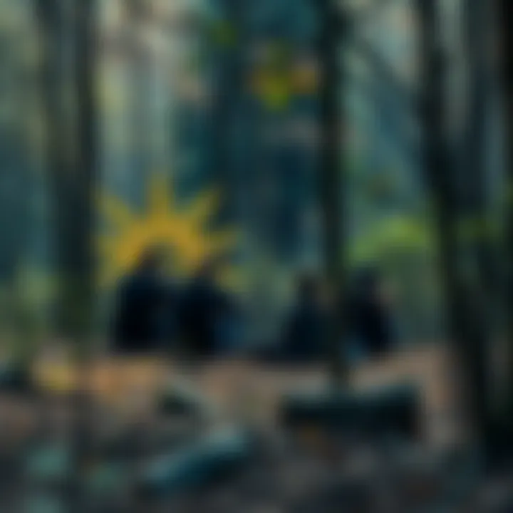 BTC Survivors Gathering in Nature A group of BTC enthusiasts sitting together in a forest, sharing stories and strategies about cryptocurrency investments.