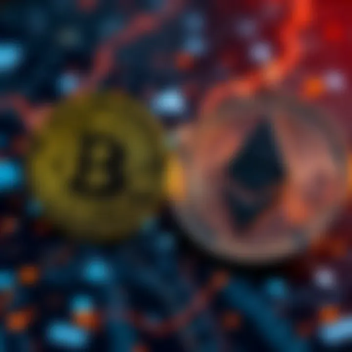 A visual representation of Bitcoin and Ethereum logos side by side, symbolizing the debate between Bitcoin's stability and Ethereum's growth potential for the next five years.
