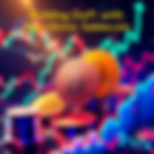 Illustration showing digital coins and financial charts representing algorithmic stablecoins in decentralized finance.