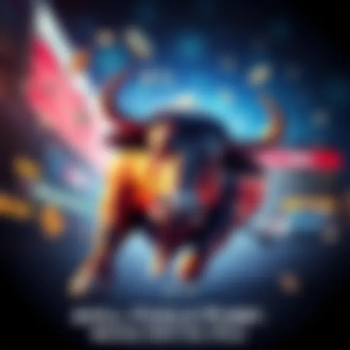 A bull symbolizing a thriving market with dollar signs flying around, reflecting optimism and investment opportunities.