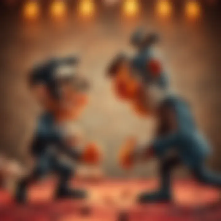 Burry and Tom Lee claymation duel Burry and Tom Lee in a claymation fight scene, animated characters in a playful showdown