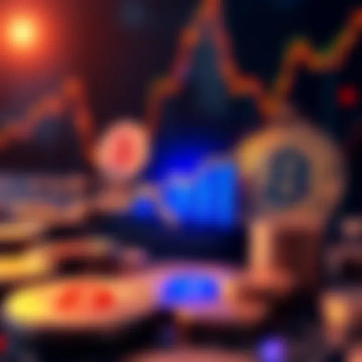 A graphic showing the rise of Buttcoin against the backdrop of traditional Bitcoin symbols, illustrating new trends in cryptocurrency.