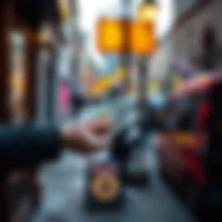 A person handing cash to a seller for Bitcoin outside in London