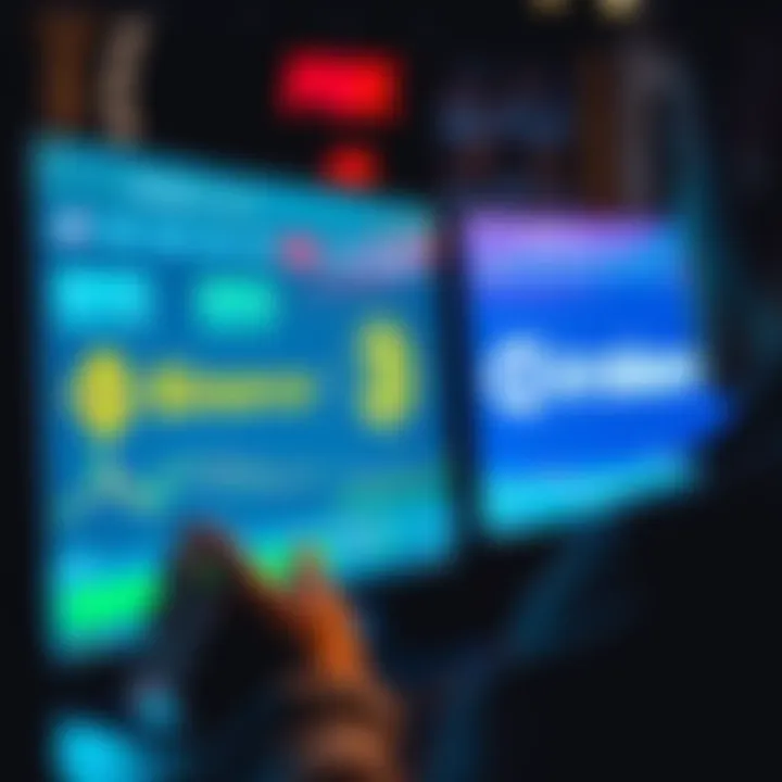 A person looking at a computer screen displaying cryptocurrency exchange platforms, comparing Binance and Kraken for Bitcoin purchases in Europe.