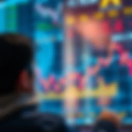 A person looks at a graph showing market trends while thinking about buying or waiting.