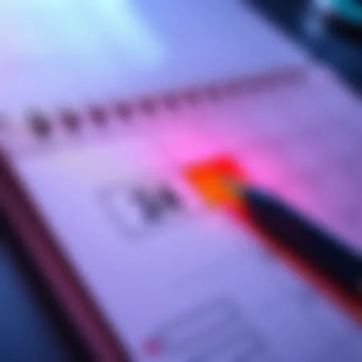 A calendar page with an important date highlighted in bright color and a pen next to it.