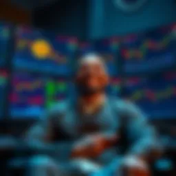 A relaxed investor sitting in front of multiple screens displaying Bitcoin market charts, showcasing calmness amid market changes.