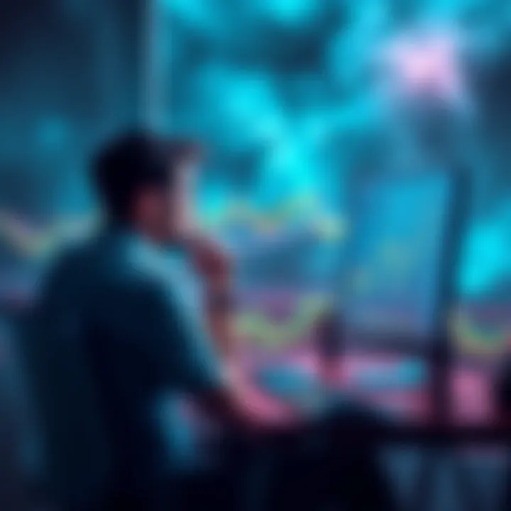 Calm in the Crypto Storm A person sitting at a computer looking thoughtfully at cryptocurrency charts during a market downturn, showing concern yet determination