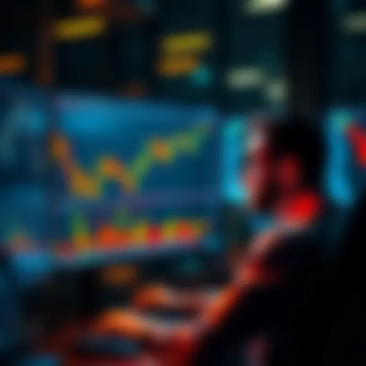An investor calmly observing cryptocurrency price charts on a computer screen, highlighting patience in investment decisions.