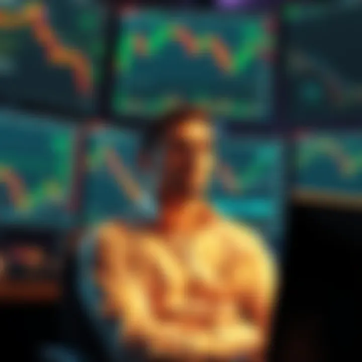 Calm Trader during Bear Market A calm trader sitting in front of multiple screens displaying cryptocurrency charts, showing a bearish trend. The trader looks focused and relaxed, symbolizing the importance of remaining calm during ...