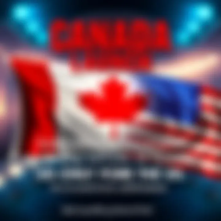 A promotional graphic showing the flags of Canada and the US with text highlighting Canada's upcoming launch before the US.
