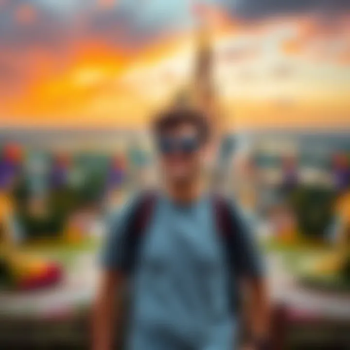 A Canadian visitor stands in front of a vast area of Disney, showcasing the expansive land and attractions in the background.