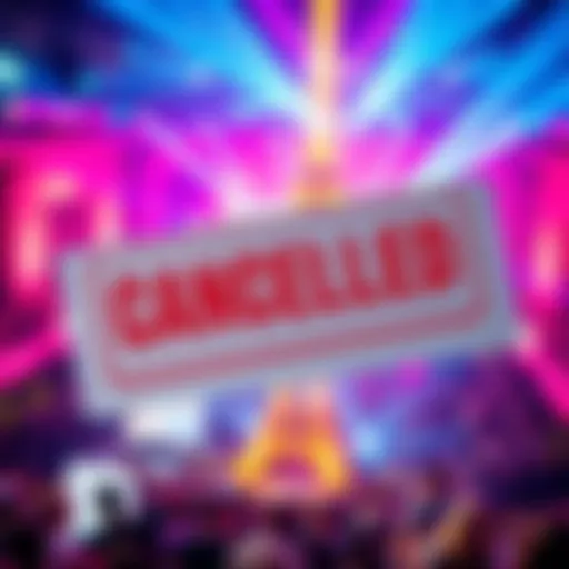 A visual representation of the canceled NFT Paris event, showing a digital ticket with a red stamp saying 'Canceled'.