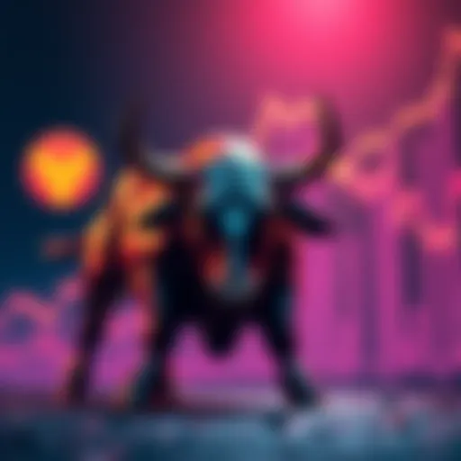 A bull symbol representing Cardano traders anticipating a price surge, with a background depicting a rising graph and the Cardano logo, illustrating optimism in the market.