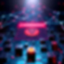 A visual representation of Cardano’s blockchain with blocks and a warning symbol indicating potential blockades