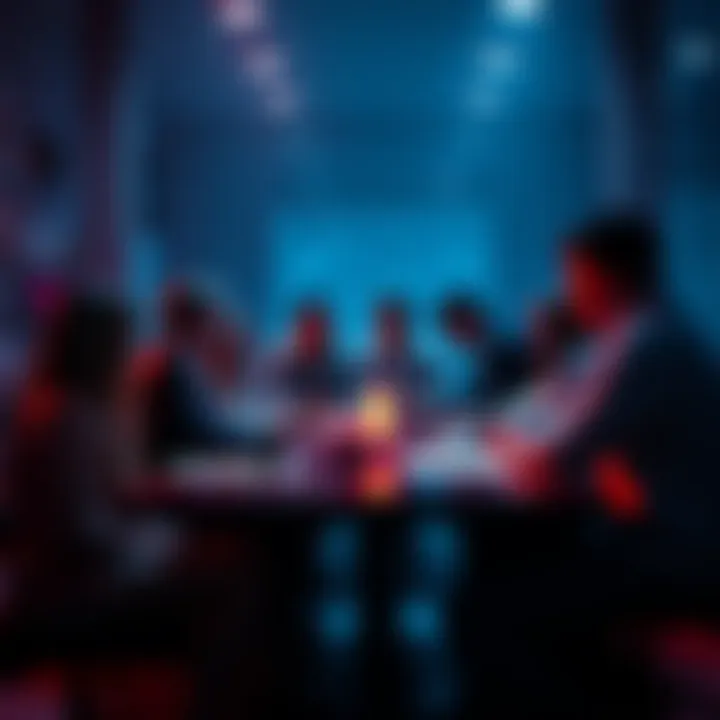 Cardano Community Discussion People gathered around a table discussing updates in the Cardano community after recent challenges.