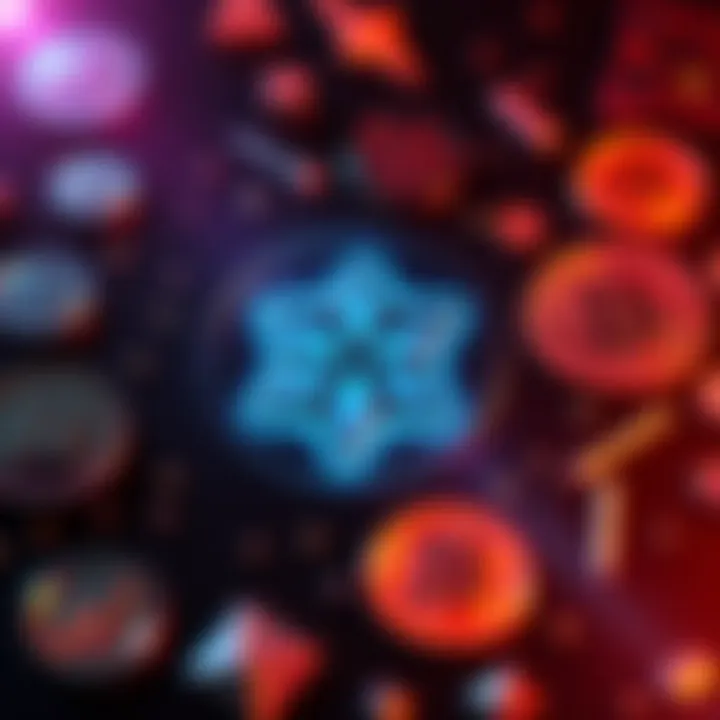 Cardano logo surrounded by various cryptocurrency symbols