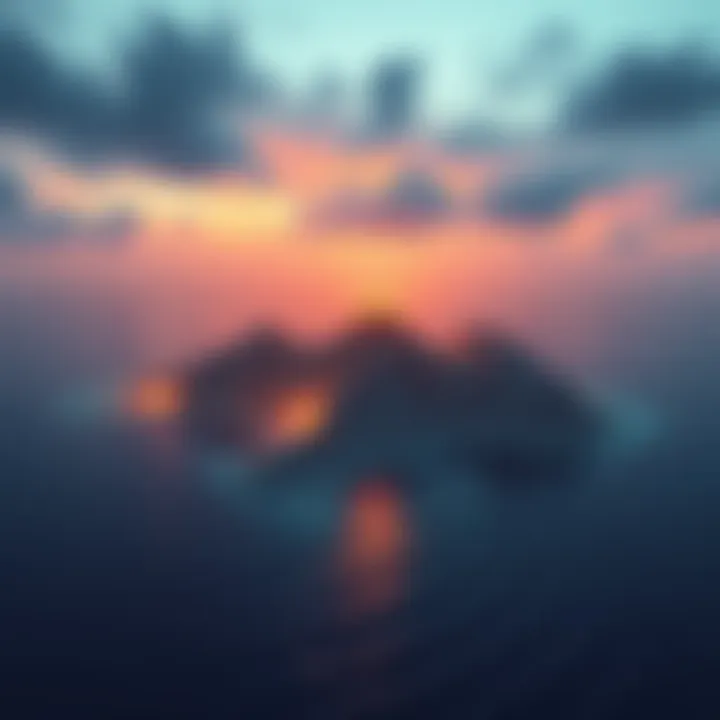 An artistic representation of a private island transformed into a sovereign nation, symbolizing Cardano's vision for self-governance and blockchain principles.