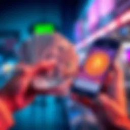 A person holding cash and a smartphone with a cryptocurrency app, discussing payment options