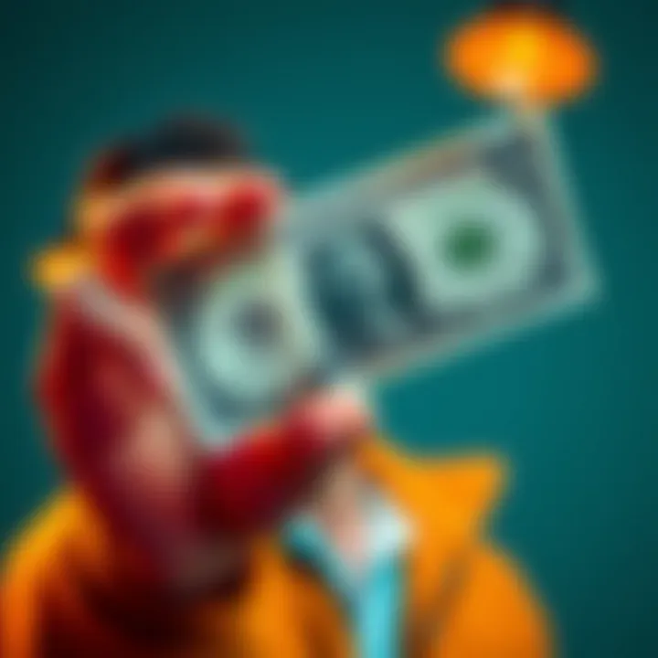 Cash in Hand A person holding a twenty-dollar bill with an eager expression, representing the need for quick cash.