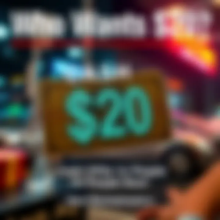 A graphic showing a cash offer of $20 with text inviting people to share their state and age for a chance to receive the money.