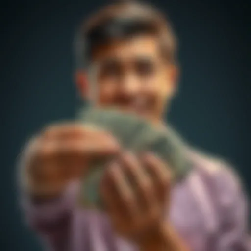 A person holding cash with a worried expression, symbolizing the need for quick money.