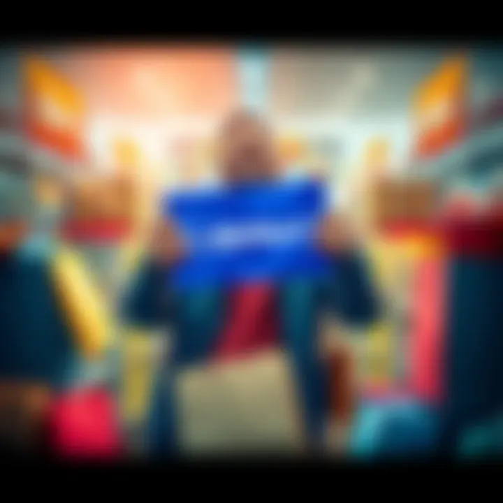 Cashback Offers with BitMartCard A person shopping with a BitMartCard, excited about cashback offers, surrounded by shopping bags and items.