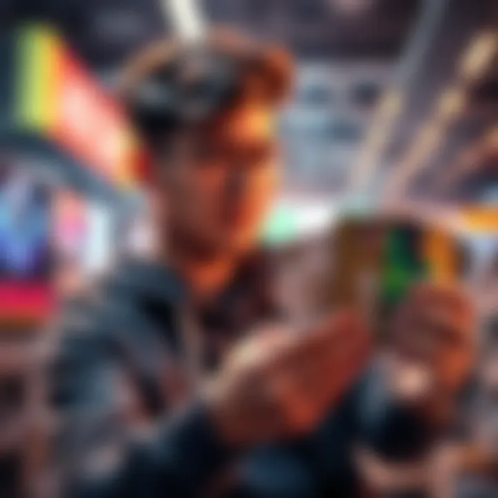 A person examining various crypto cards with cashback offers, looking for the best deals.
