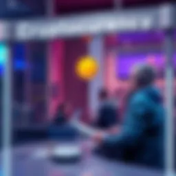 A person at a bank counter discussing cashing out cryptocurrency for British pounds