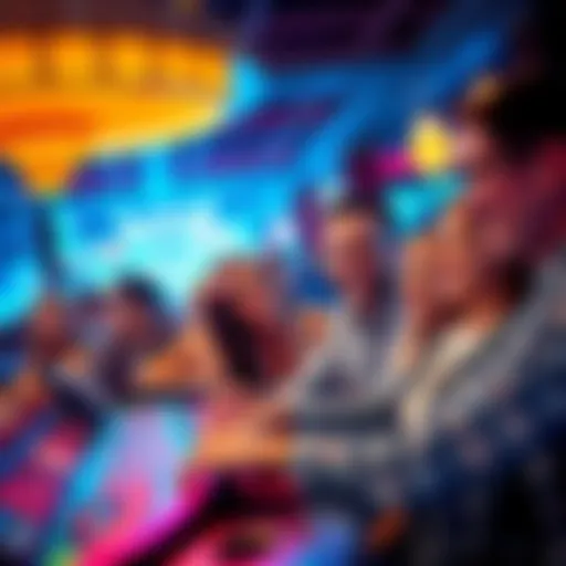 A group of friends laughing and playing games at a vibrant casino, enjoying face-to-face interactions