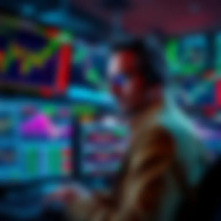 A trader looking at multiple screens displaying cryptocurrency charts and alerts, focusing on safety and verification before trading.
