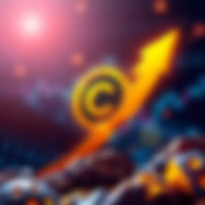 A graphic showing the CC coin logo with an upward trend arrow representing market growth and attention in cryptocurrency.