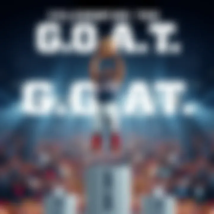 A dynamic athlete stands on a podium, holding a trophy high with a crowd cheering in the background, symbolizing greatness in sports.