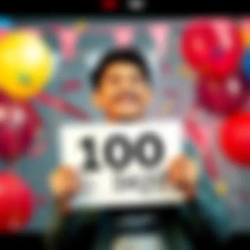A person smiles while holding a sign that says '100 Days!' with balloons and confetti around them.