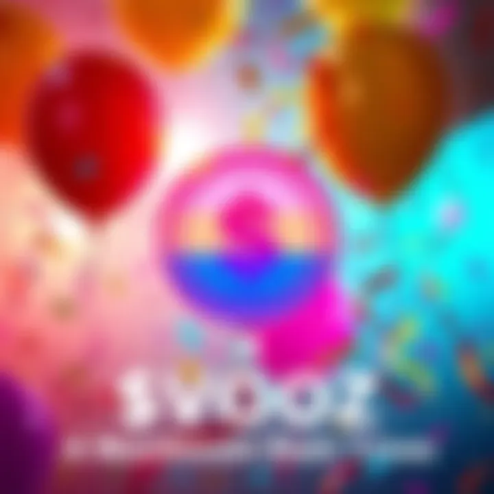 A graphic showing $VOOZ memecoin logo with balloons and confetti, symbolizing the celebration of its six-month anniversary on Solana.