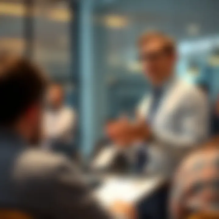 A CFA charterholder discussing investment strategies with an audience in a professional setting