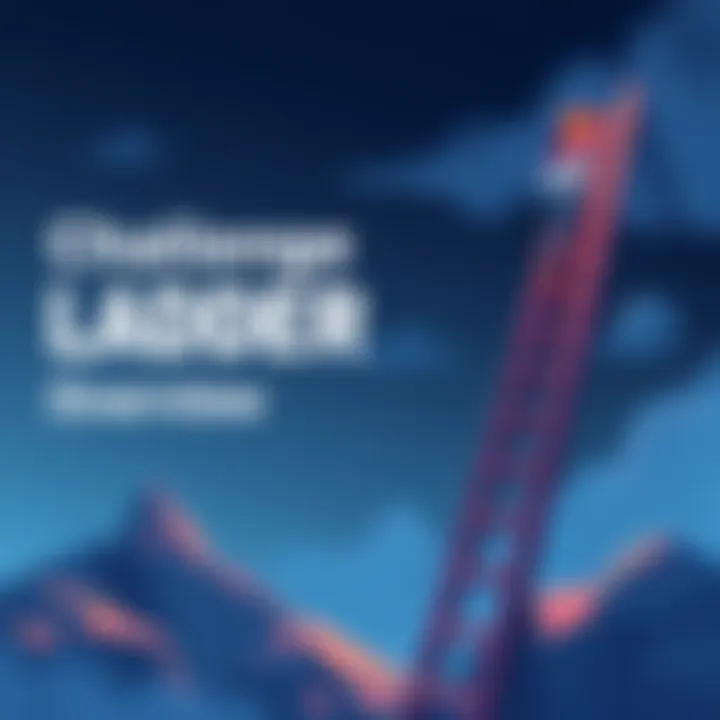 Illustration showing a person climbing a challenge ladder with various tasks on each rung, symbolizing progress and requirements for success.