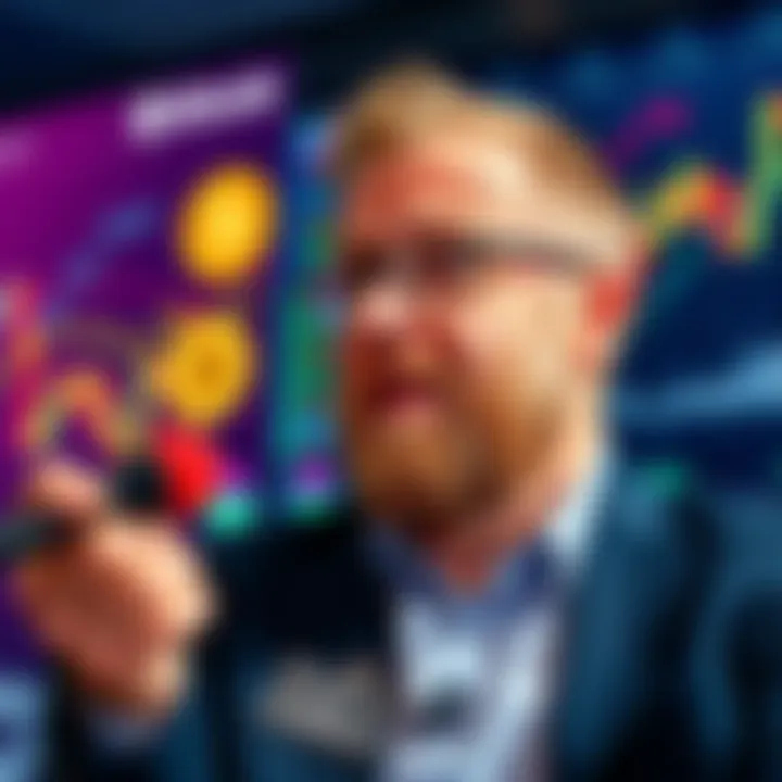 Charles Hoskinson speaking about BIP 361 at a conference, with a backdrop of cryptocurrency symbols and charts.