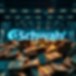 Charles Schwab logo with piles of cash in the foreground, symbolizing investment opportunities for wealthy individuals.