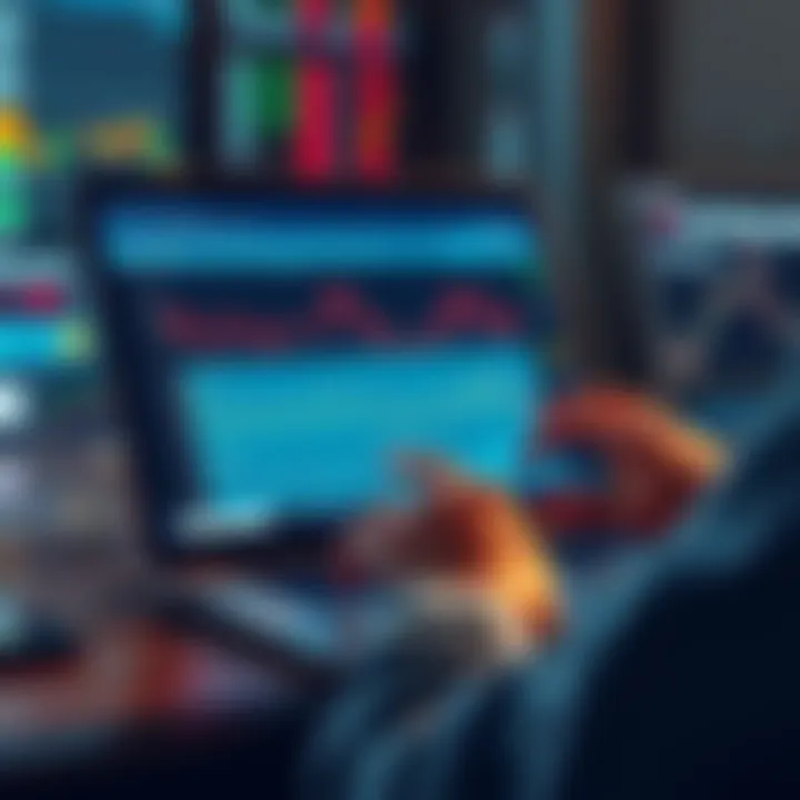 A person comparing different cryptocurrency exchange platforms on a laptop, analyzing fees and available coins.